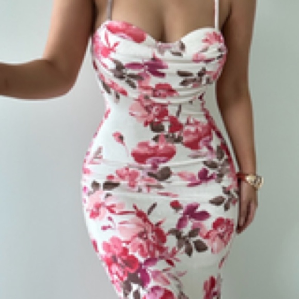 J-Lux Label Ivory Floral Slinky Visions Of You Maxi dress -XS